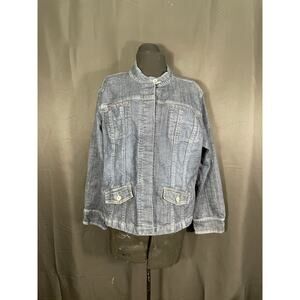 Chico's Platinum Denim Coat, Front Pockets, Button Up Jean Jacket, Size 3